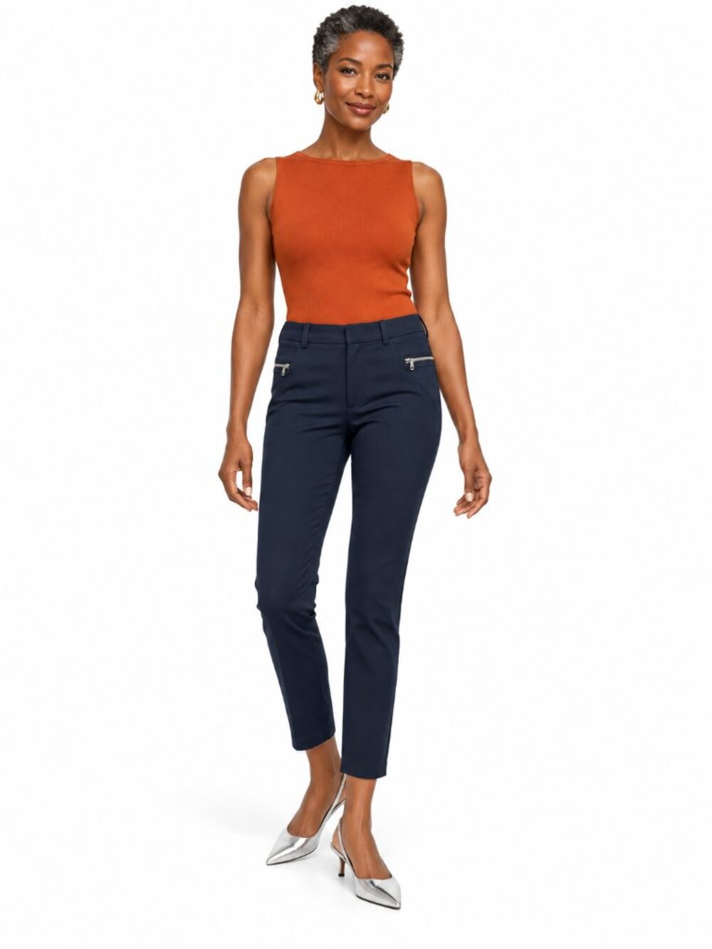 Zara Woman Navy Skinny Ankle Pants Size XS Zipper Detail Dress Pants